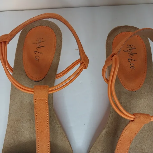 Style & Co. Size 8.5M Orange T-Strap Mulan Wedge Sandals for Women - Picture 3 of 9